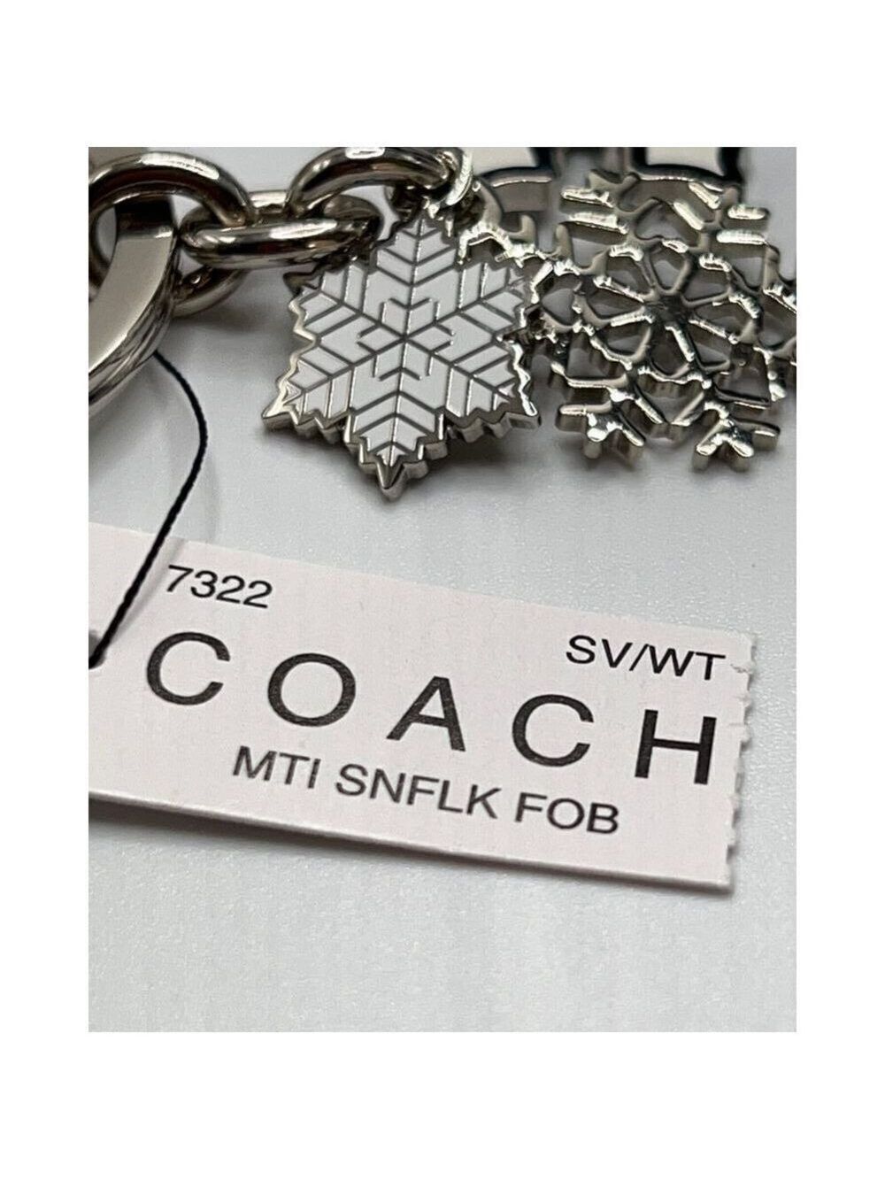 COACH White 3 snowflake Purse Charm Key Chain / Fob Silver White - Picture 2 of 8